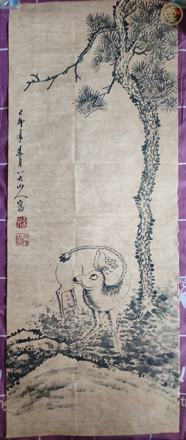古玩字畫朱耷款松鹿圖真品鑒賞圖