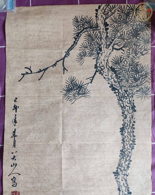 古玩字畫朱耷款松鹿圖真品鑒賞圖