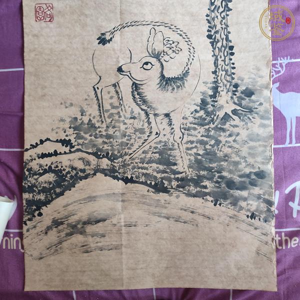 古玩字畫朱耷款松鹿圖真品鑒賞圖