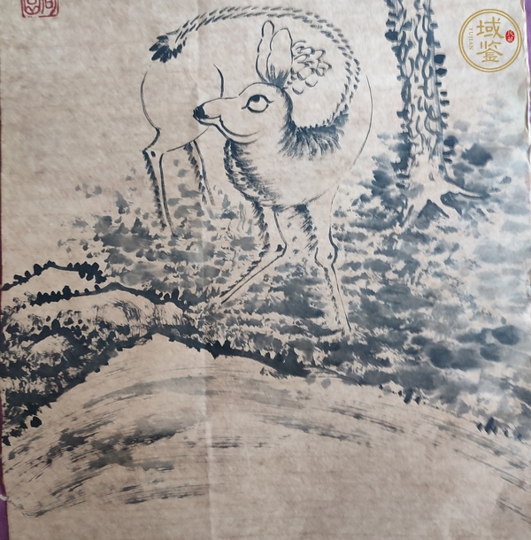 古玩字畫朱耷款松鹿圖真品鑒賞圖