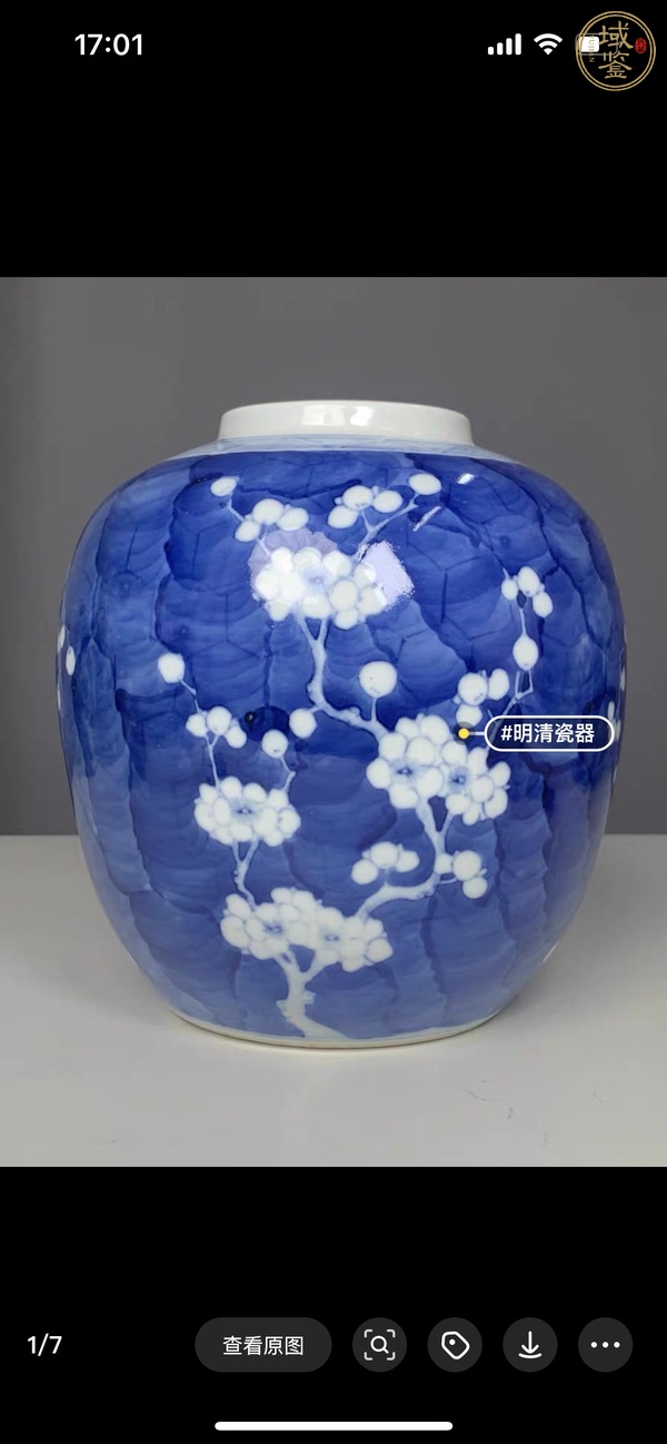 古玩陶瓷民國青花冰梅紋罐真品鑒賞圖