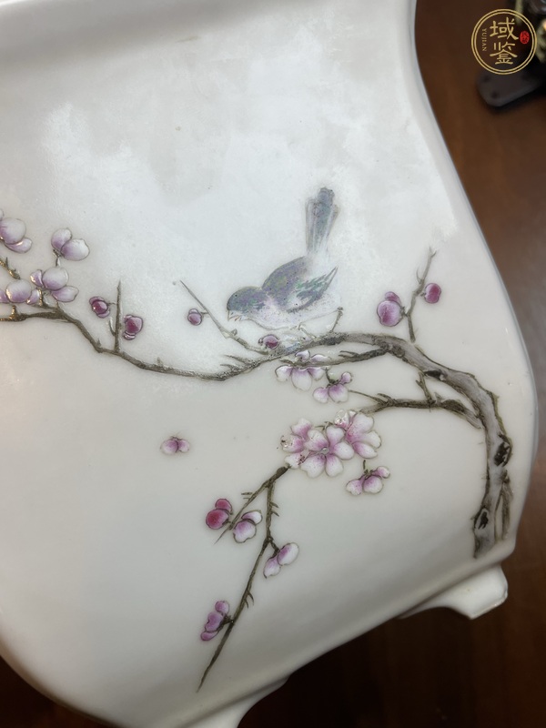 古玩陶瓷粉彩山水花鳥(niǎo)四方花盆真品鑒賞圖