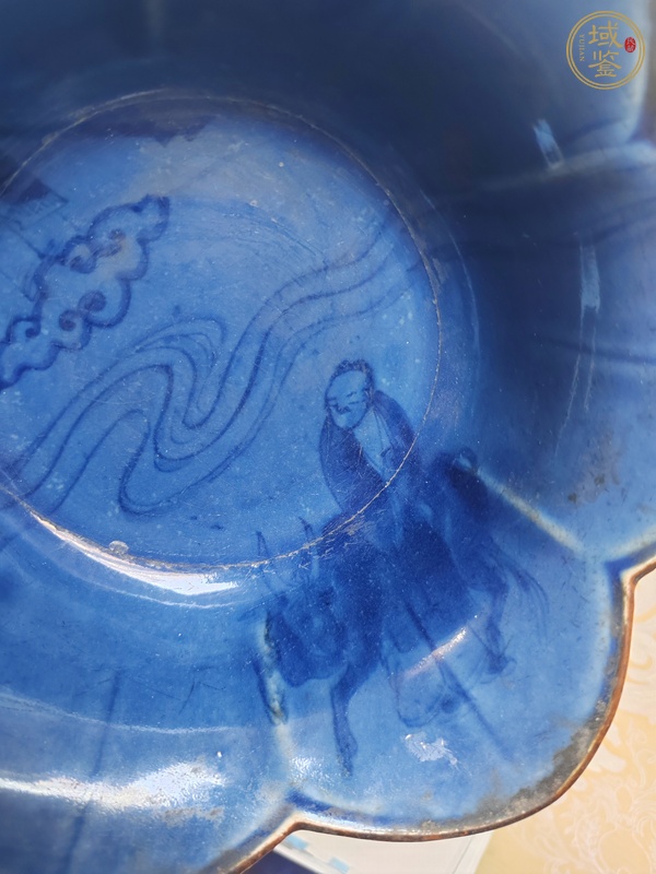 古玩陶瓷藍上藍品種八仙人物花口碗真品鑒賞圖