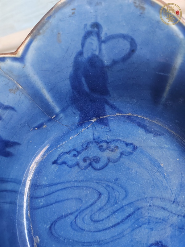 古玩陶瓷藍上藍品種八仙人物花口碗真品鑒賞圖