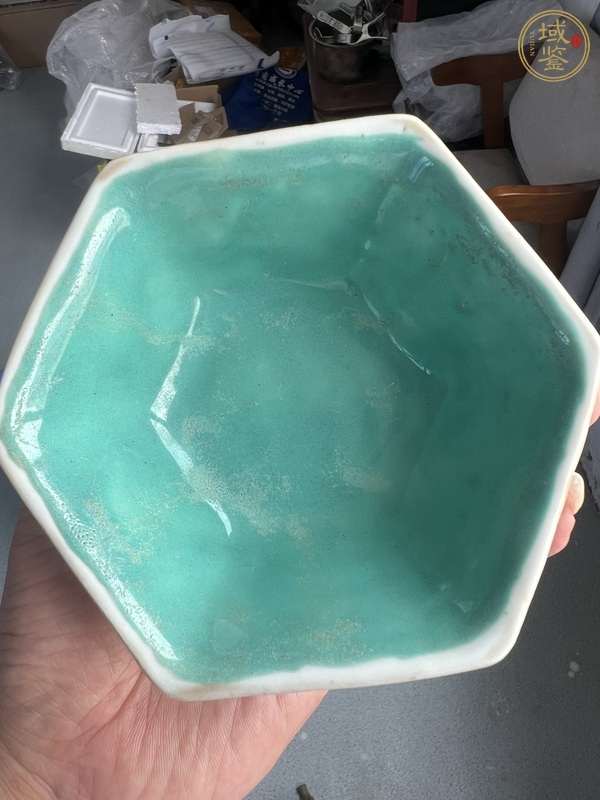 古玩陶瓷粉彩皮球花紋六方貢碗真品鑒賞圖