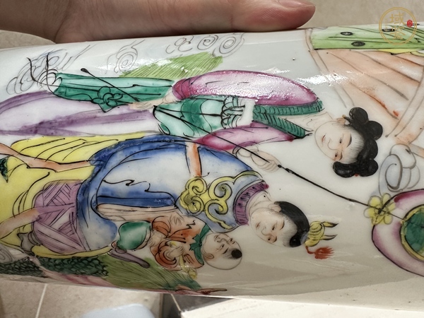 古玩陶瓷麒麟送子新粉彩帽筒真品鑒賞圖