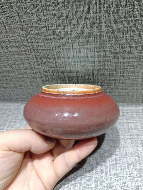 古玩陶瓷清乾隆紅釉水盂拍賣，當前價格15000元