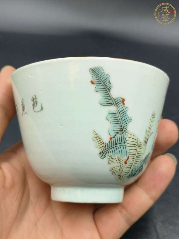 古玩陶瓷粉彩仕女人物詩文杯真品鑒賞圖