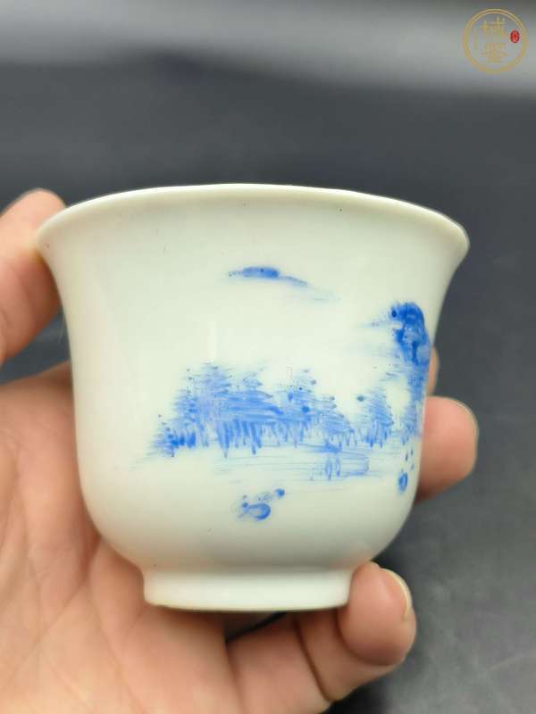 古玩陶瓷料彩山水人物杯真品鑒賞圖