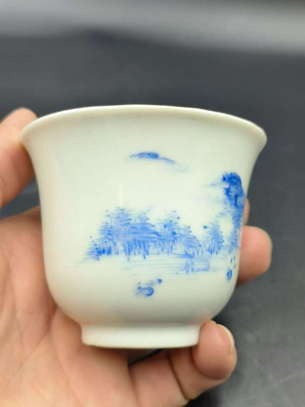 古玩陶瓷民國時期料彩山水人物杯拍賣，當前價格1500元