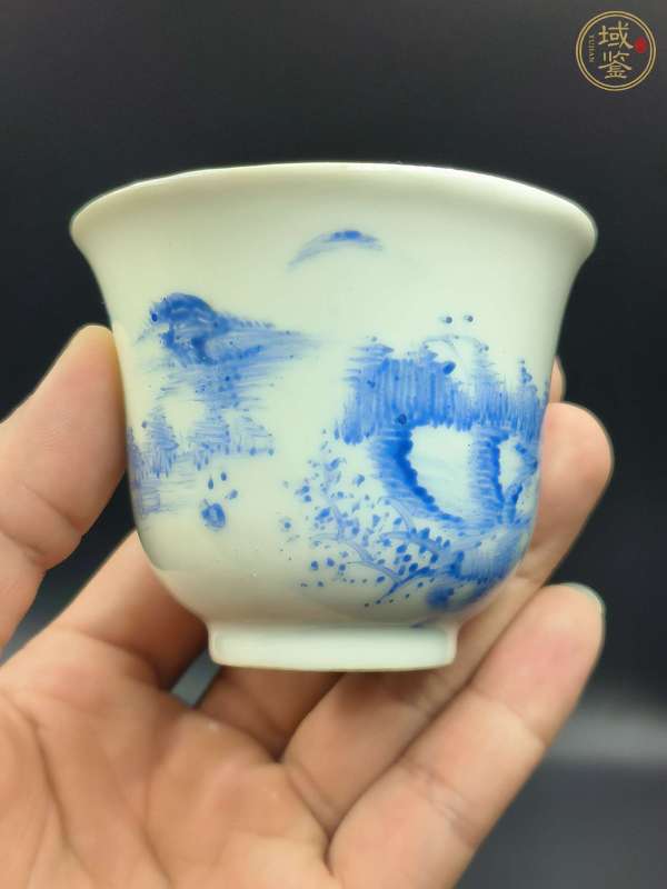 古玩陶瓷料彩山水人物杯真品鑒賞圖