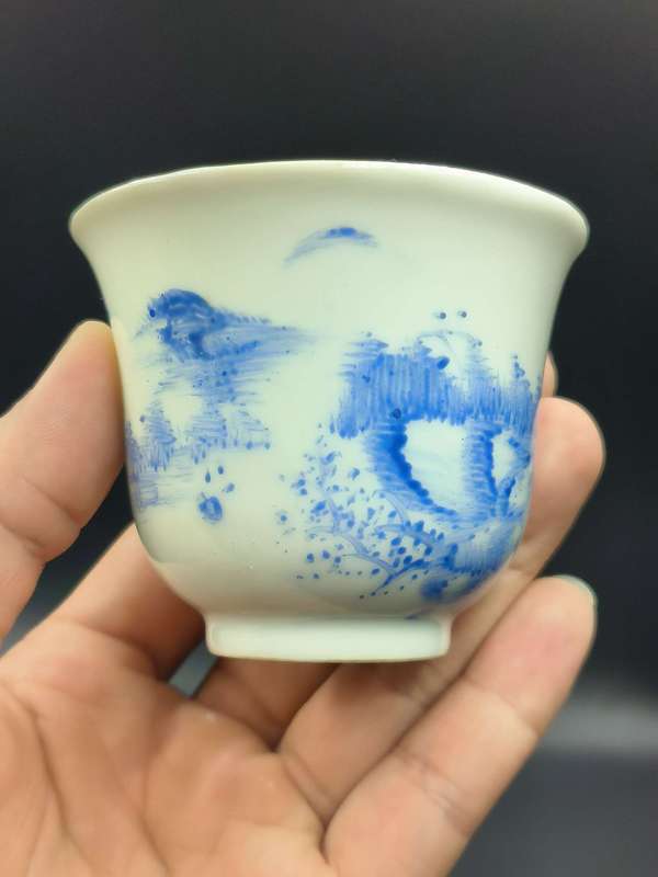 古玩陶瓷民國時期料彩山水人物杯拍賣，當前價格1500元