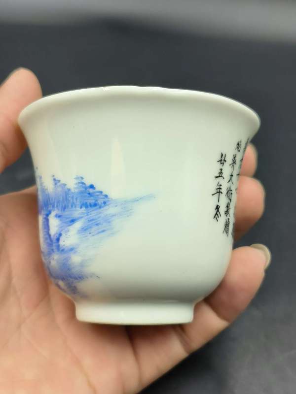 古玩陶瓷民國時期料彩山水人物杯拍賣，當前價格1500元
