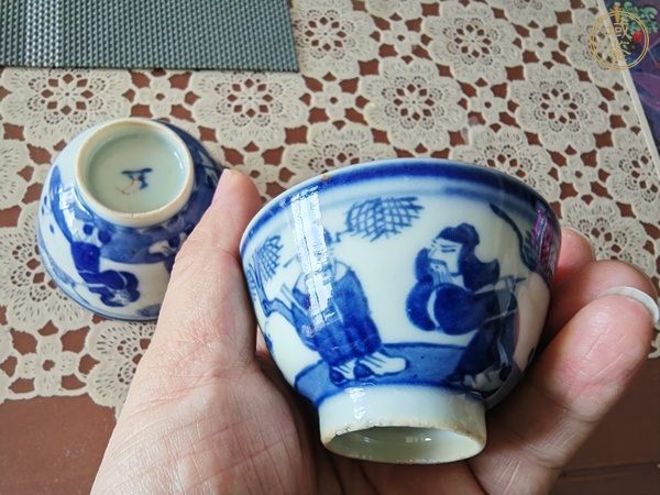 古玩陶瓷青花福祿壽三星人物紋杯真品鑒賞圖