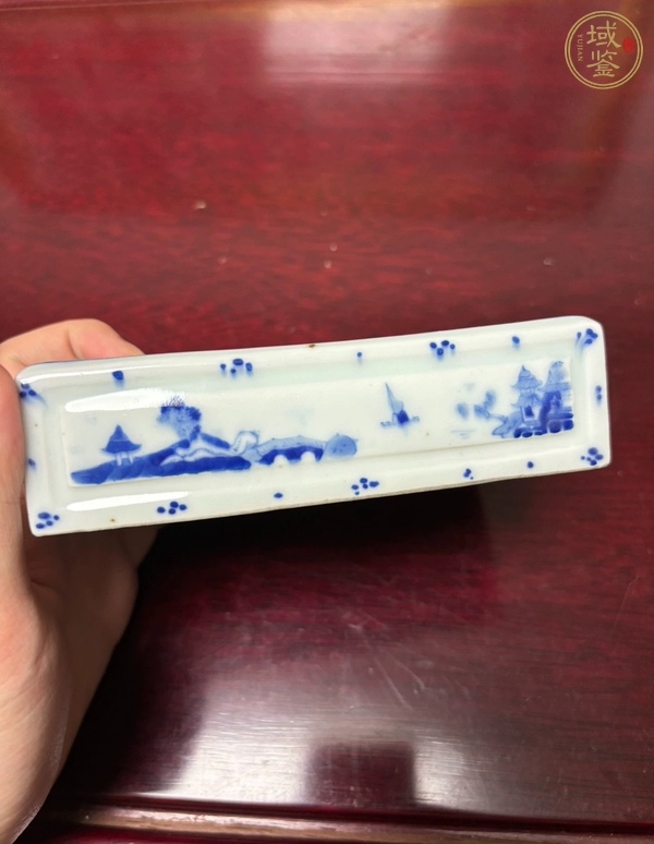 古玩陶瓷日本青花山水詩文硯臺真品鑒賞圖