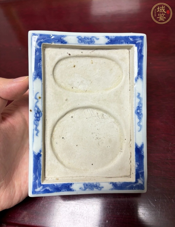 古玩陶瓷日本青花山水詩文硯臺真品鑒賞圖