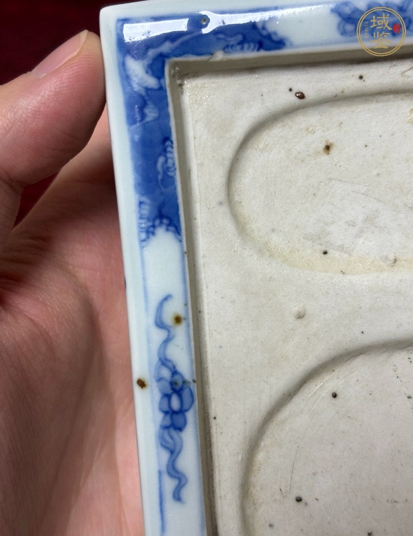 古玩陶瓷日本青花山水詩文硯臺真品鑒賞圖