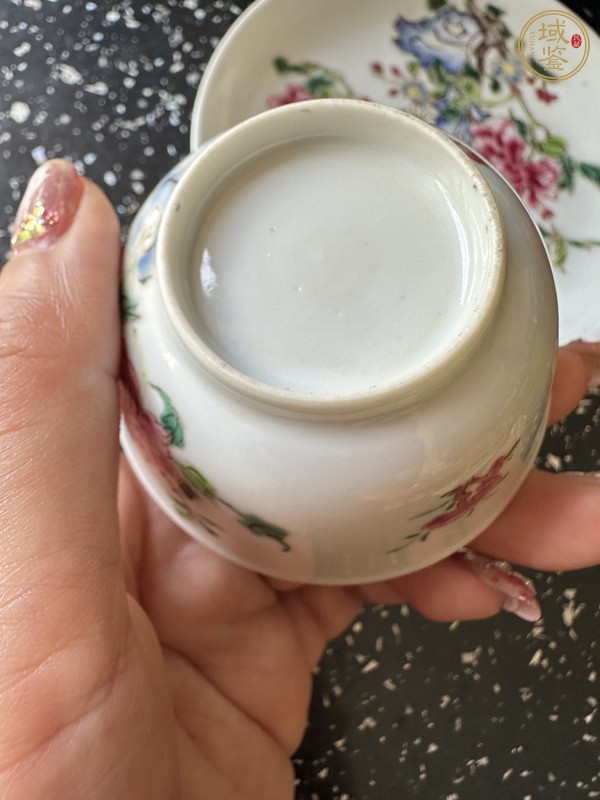古玩陶瓷粉彩花卉大吉圖杯碟真品鑒賞圖