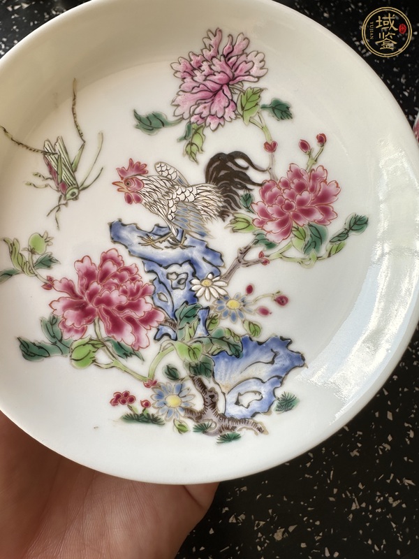 古玩陶瓷粉彩花卉大吉圖杯碟真品鑒賞圖