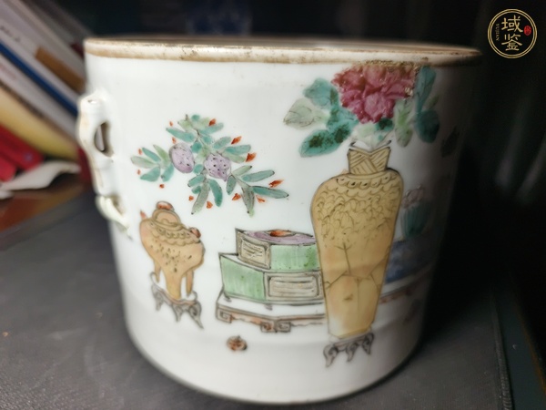 古玩陶瓷淺絳彩詩(shī)文供供圖罐真品鑒賞圖