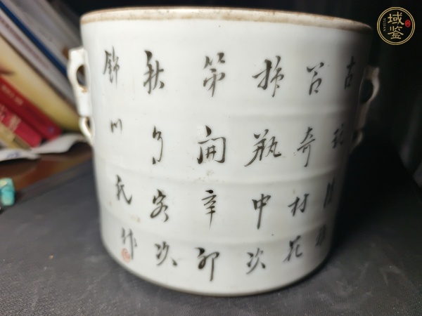 古玩陶瓷淺絳彩詩(shī)文供供圖罐真品鑒賞圖