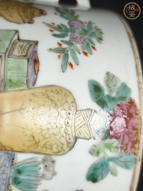 古玩陶瓷淺絳彩詩(shī)文供供圖罐真品鑒賞圖