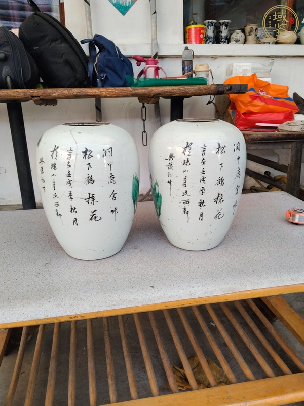 古玩陶瓷粉彩松鶴紋冬瓜罐真品鑒賞圖