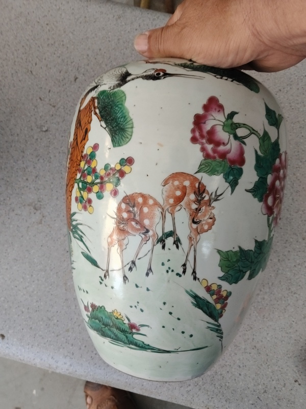 古玩陶瓷粉彩松鶴紋冬瓜罐拍賣，當前價格1499元
