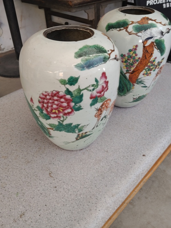 古玩陶瓷粉彩松鶴紋冬瓜罐拍賣，當前價格1499元