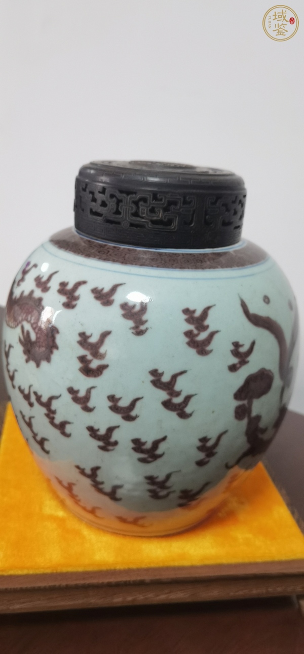 古玩陶瓷青花釉里紅火焰云龍紋罐真品鑒賞圖