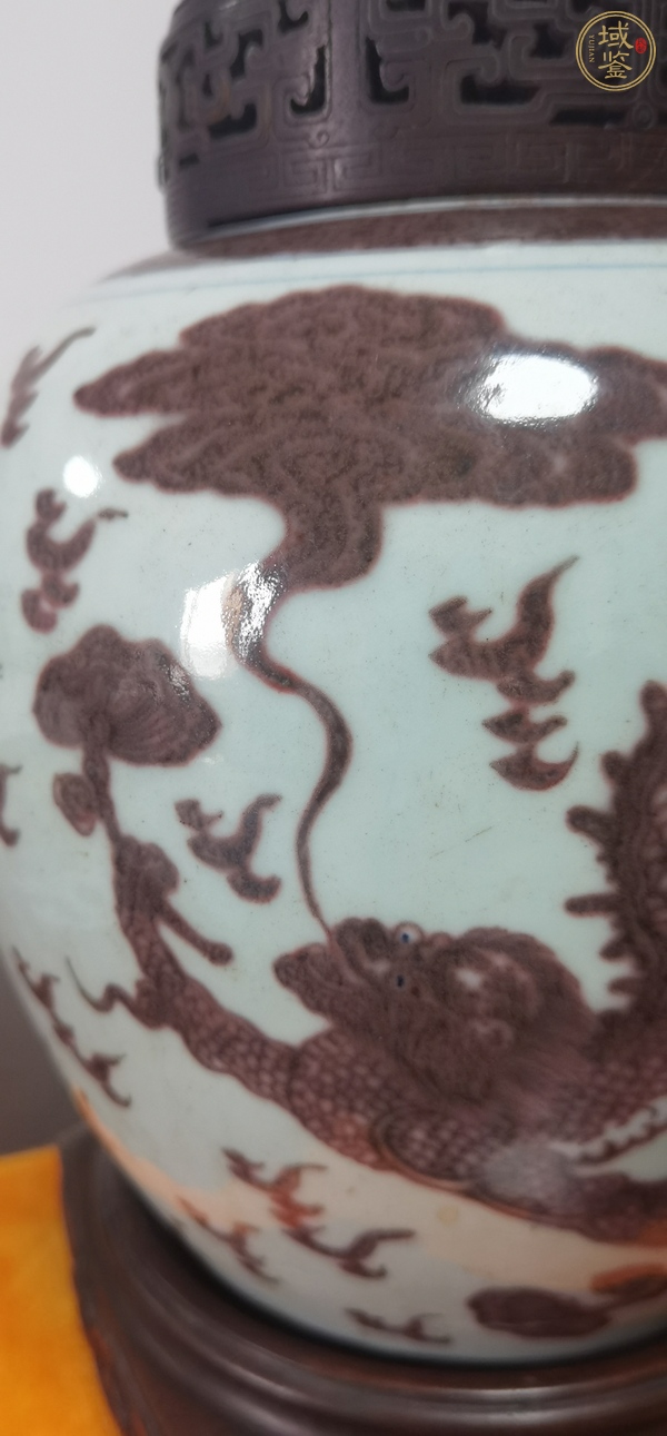 古玩陶瓷青花釉里紅火焰云龍紋罐真品鑒賞圖