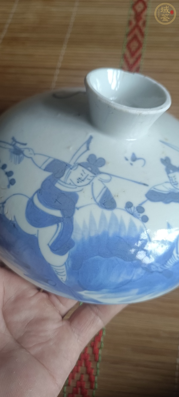 古玩刀馬人青花蓋子真品鑒賞圖