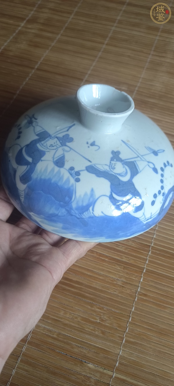 古玩陶瓷刀馬人青花蓋子真品鑒賞圖