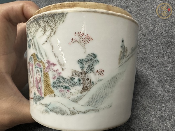 古玩陶瓷人物紋粉彩蓋缸真品鑒賞圖