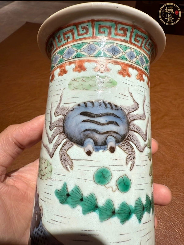 古玩陶瓷五彩魚藻紋箭筒真品鑒賞圖