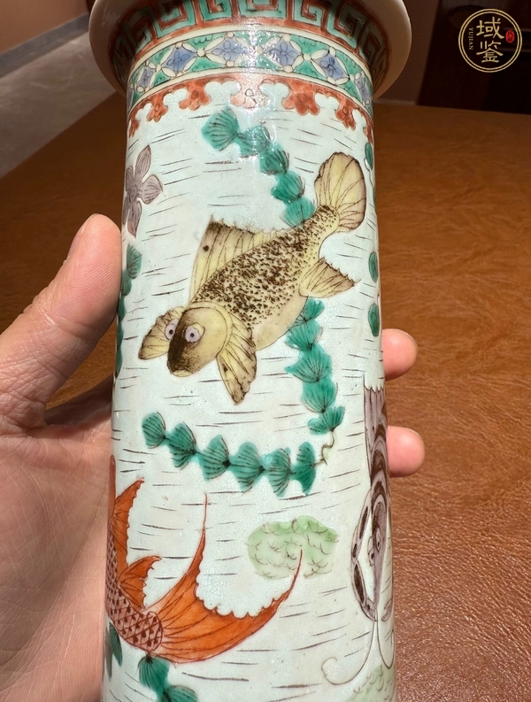 古玩陶瓷五彩魚藻紋箭筒真品鑒賞圖