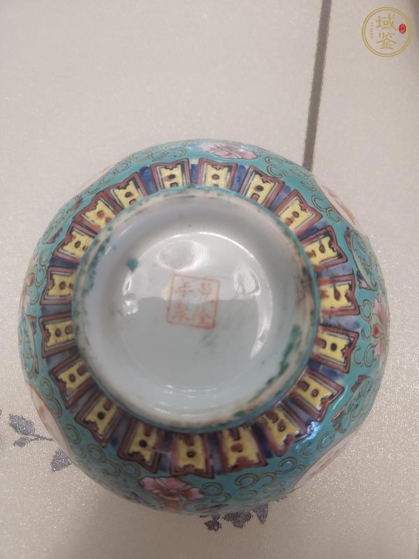 古玩陶瓷松石綠粉彩萬壽無疆碗真品鑒賞圖
