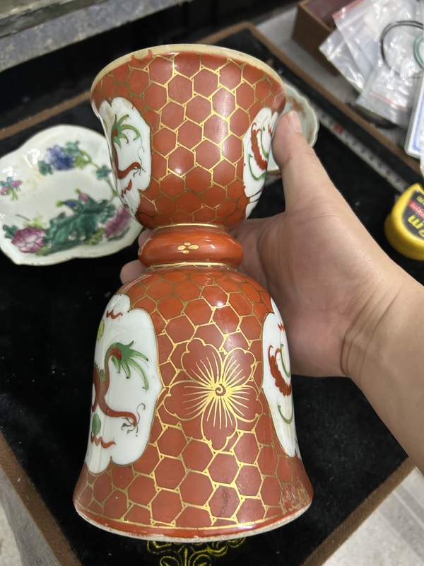 古玩陶瓷民國龍鳳紋描金燈臺拍賣，當(dāng)前價格1500元