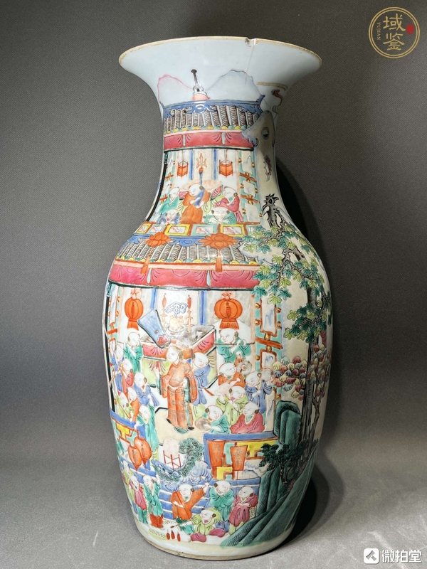 古玩陶瓷清同治 粉彩嬰戲圖觀音瓶真品鑒賞圖