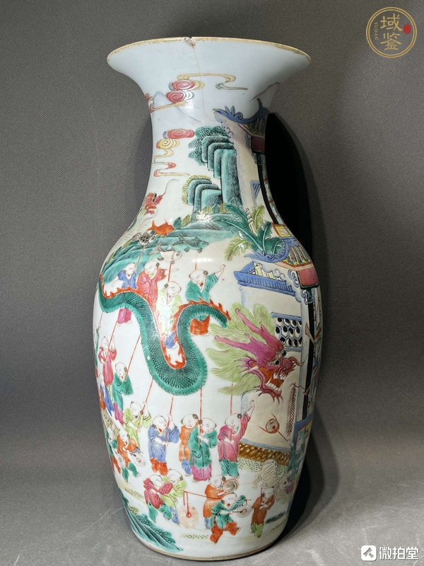 古玩陶瓷清同治 粉彩嬰戲圖觀音瓶真品鑒賞圖