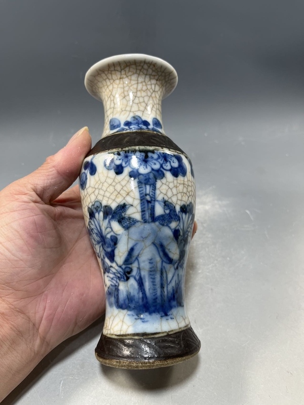 古玩陶瓷【光緒】哥釉青花花鳥(niǎo)紋觀音瓶【傳世佳品】【收藏珍品】拍賣(mài)，當(dāng)前價(jià)格0元
