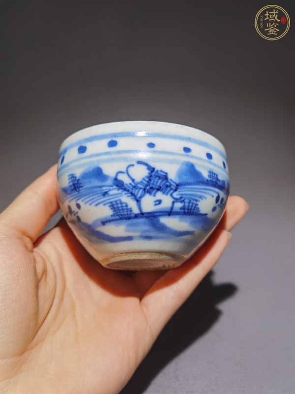 古玩陶瓷青花山水人物小案缸真品鑒賞圖