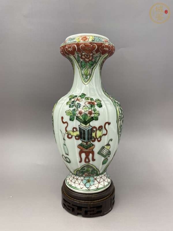 古玩陶瓷五彩花卉紋洗口瓶真品鑒賞圖