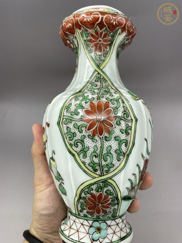 古玩陶瓷五彩花卉紋洗口瓶真品鑒賞圖