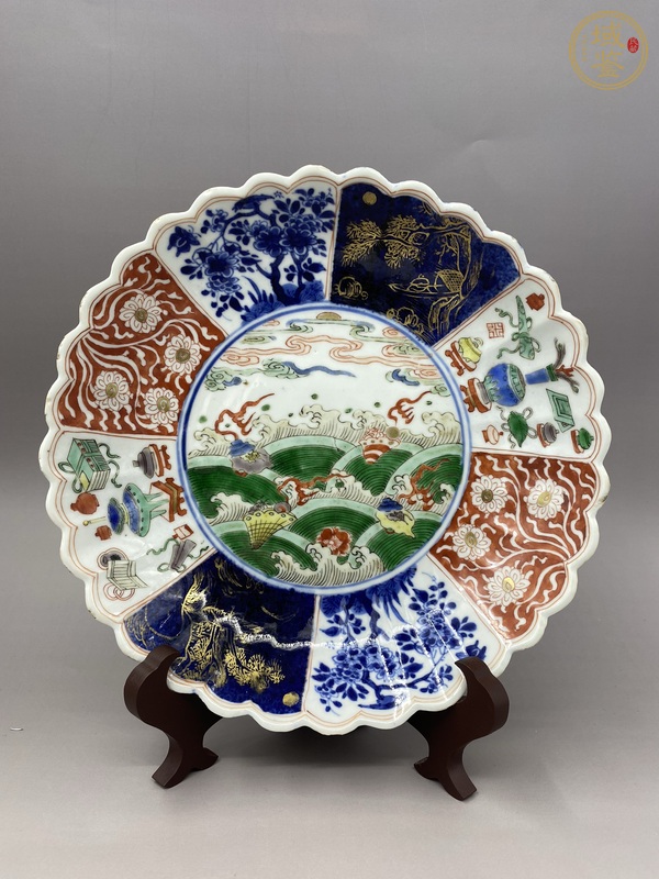 古玩陶瓷青花五彩海螺紋盤真品鑒賞圖