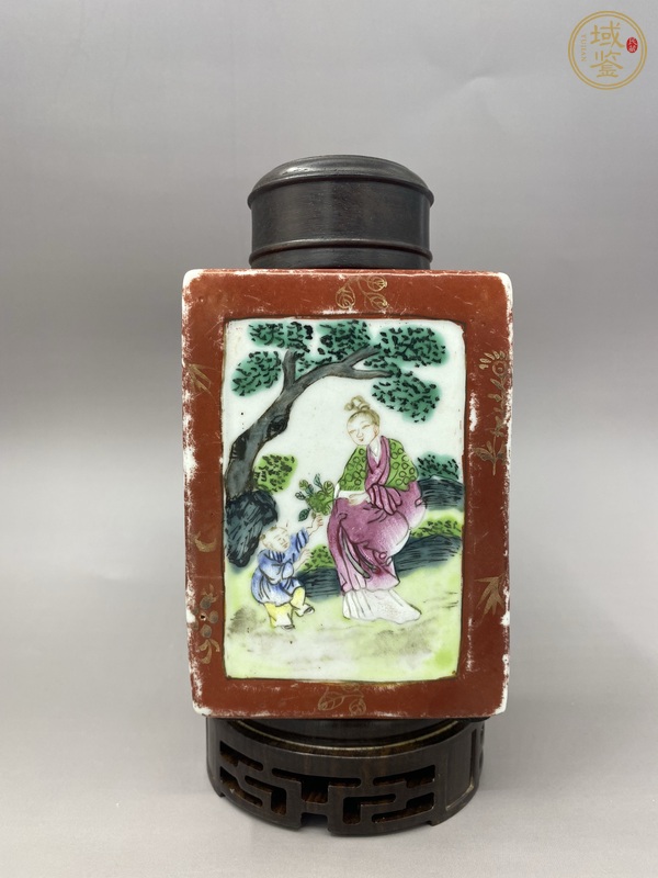 古玩陶瓷粉彩人物故事紋茶葉罐真品鑒賞圖
