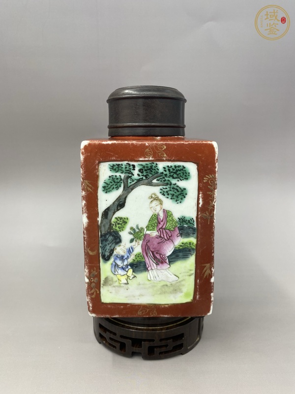 古玩陶瓷粉彩人物故事紋茶葉罐真品鑒賞圖
