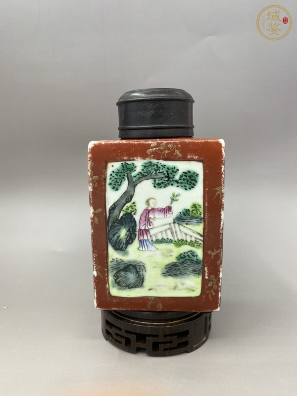 古玩陶瓷粉彩人物故事紋茶葉罐真品鑒賞圖