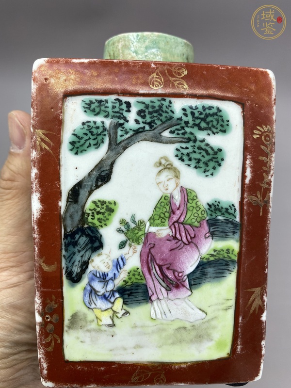 古玩陶瓷粉彩人物故事紋茶葉罐真品鑒賞圖