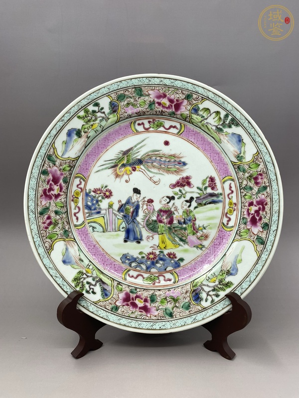 古玩陶瓷粉彩引鳳紋盤真品鑒賞圖